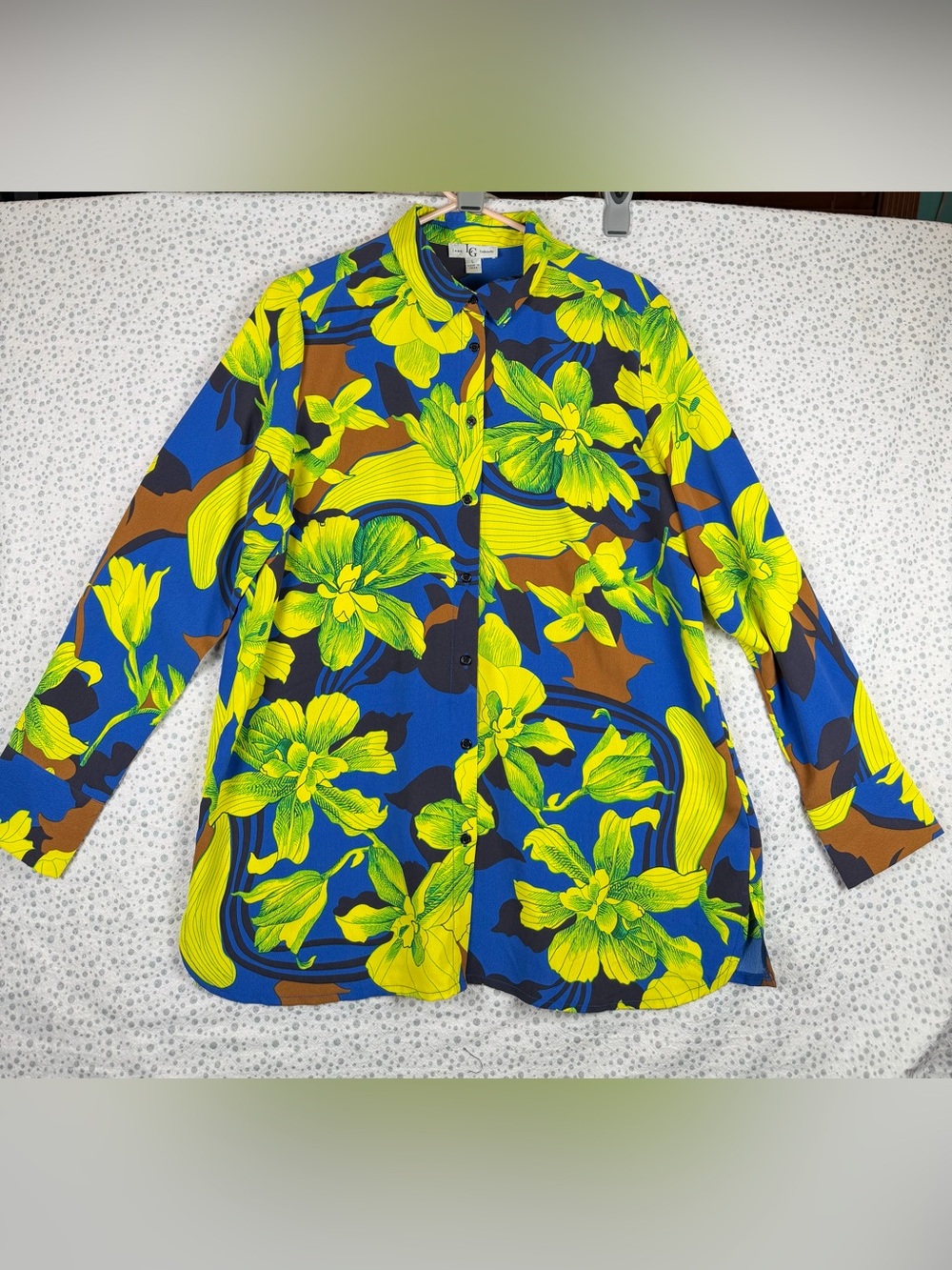 LG Floral Button-Up Jacket - Blue, Yellow & Brown